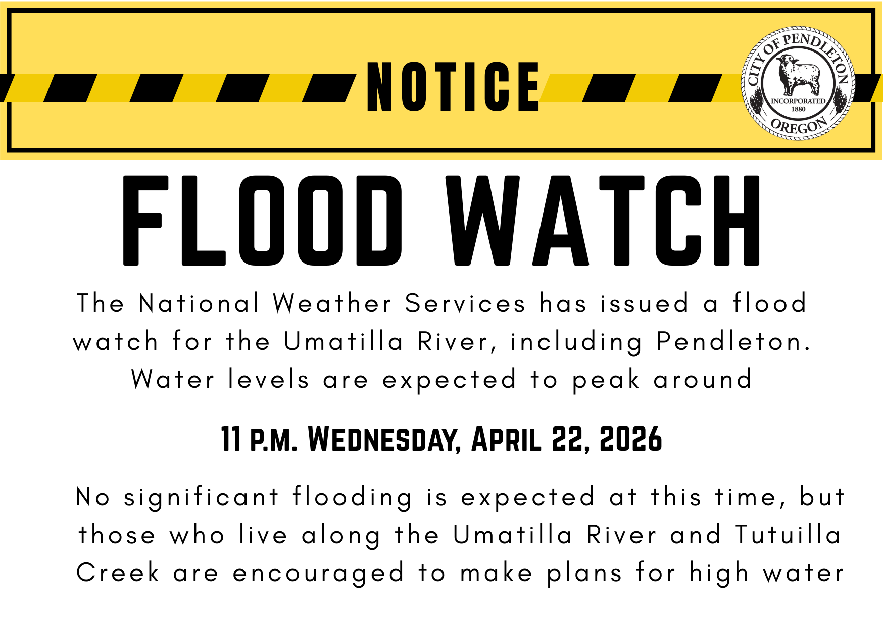 Flood Watch Issued: April 22, 2026 | Pendleton OR