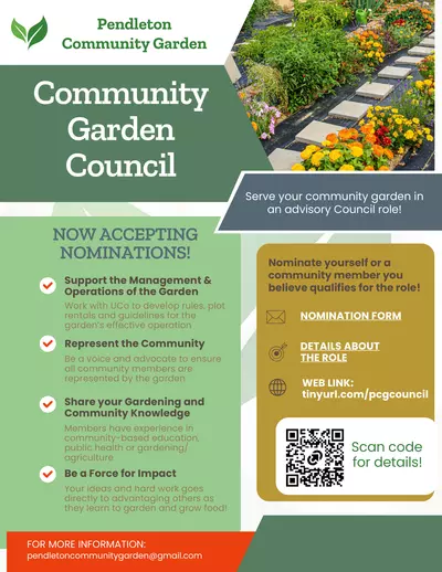 Flyer describing applying to be on the garden council. PDF is available below.