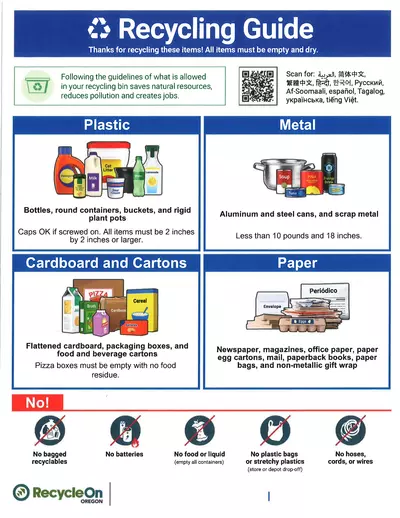 This is a visual chart of what items can be recycled with comingled recycling containers