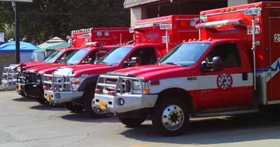 A row of ambulances