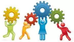 People holding cogs