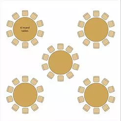 Top-down image of 8-top round tables