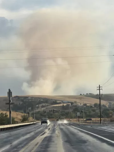 Smoke above Pendleton from the Coombs Canyon Fire