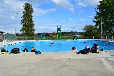 Divers in pool 
