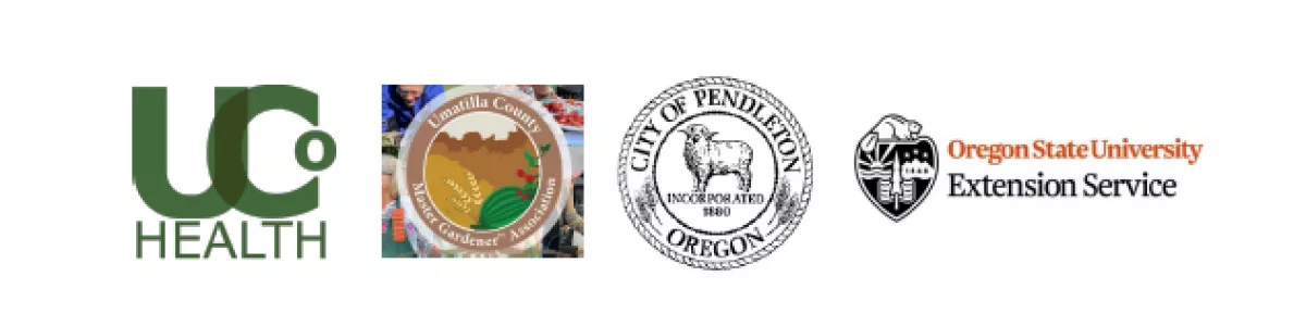 Logos for UCo Health, Umatilla County Master Gardeners, City of Pendleton, and OSU Extenstion